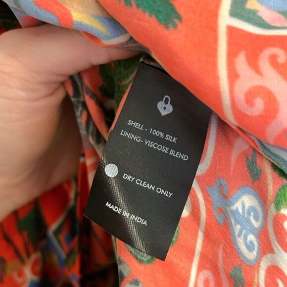 Emily Lovelock Alice Silk Red Print Button Down Dress, Size Medium - Picture 7 of 9